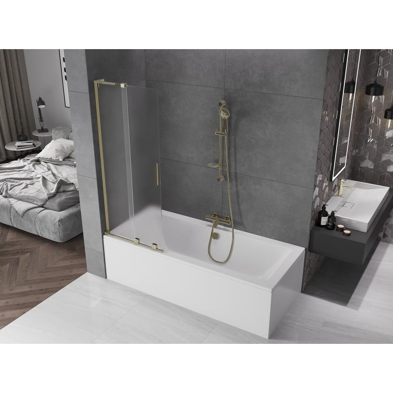 Mexen Velar L paroi de baignoire 2 volets coulissants 75 x 150 cm, givré, doré - 896-075-003-31-50