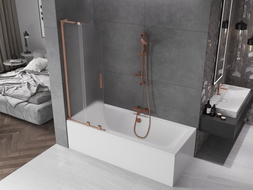 Mexen Velar L paroi de baignoire 2 volets coulissants 75 x 150 cm, givre, cuivre brossé - 896-075-003-31-65