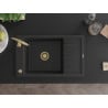 Mexen Elias évier en granit 1 cuve avec égouttoir 795 x 480 mm, noir/argent métallisé, siphon doré - 6511791005-73-G