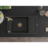 Mexen Elias évier granitique à 1 cuve avec égouttoir 795 x 480 mm, noir/argent métallisé, siphon doré - 6511791005-73-G
