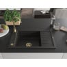 Mexen Elias évier en granit 1 bac avec égouttoir 795 x 480 mm, noir/doré métallisé, siphon doré - 6511791005-75-G