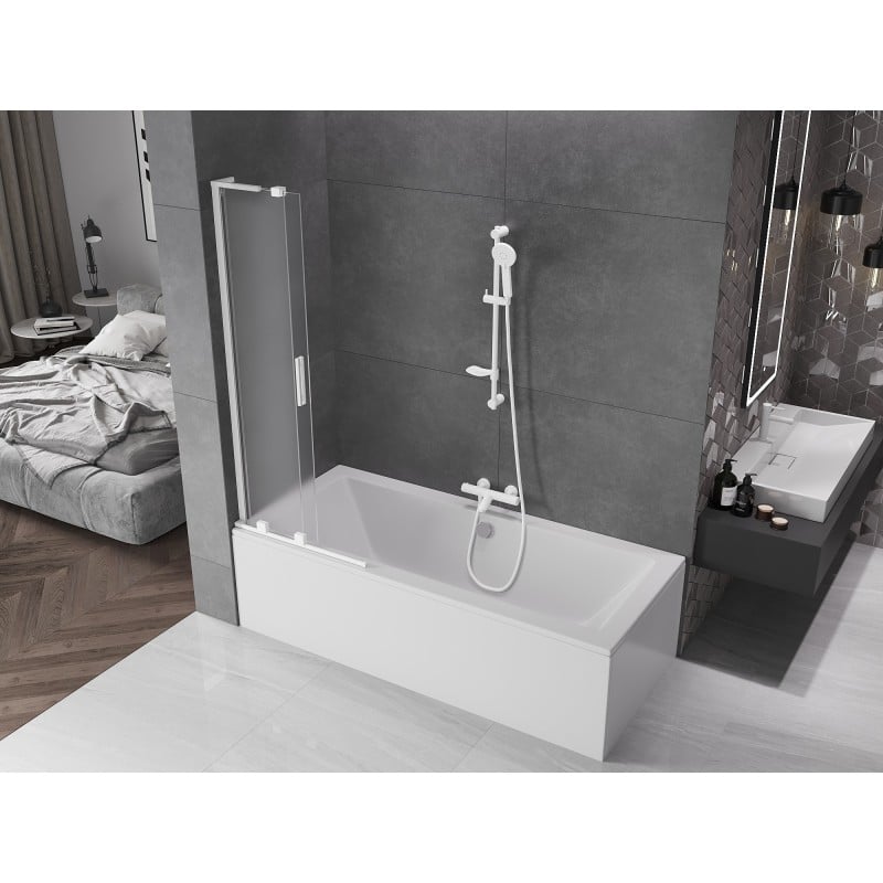 Mexen Velar L paroi de baignoire à 2 panneaux coulissants 85 x 150 cm, givré, blanc - 896-085-003-31-20