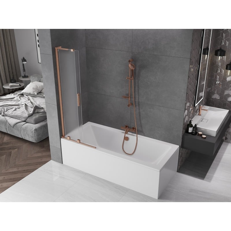 Mexen Velar L paroi de baignoire coulissante à 2 vantaux 85 x 150 cm, givré, cuivre brossé - 896-085-003-31-65