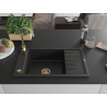 Mexen Elias Évier en granit 1-bac avec égouttoir 795 x 480 mm, noir, siphon doré - 6511791005-77-G