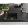 Mexen Elias évier en granit à 1 bac avec égouttoir 795 x 480 mm, noir, siphon doré - 6511791005-77-G