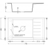 Mexen Elias évier en granit à 1 cuve avec égouttoir 795 x 480 mm, Blanc, siphon Noir - 6511791005-20-B