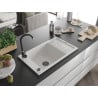 Mexen Elias évier en granit 1 cuve avec égouttoir 795 x 480 mm, blanc, siphon noir - 6511791005-20-B