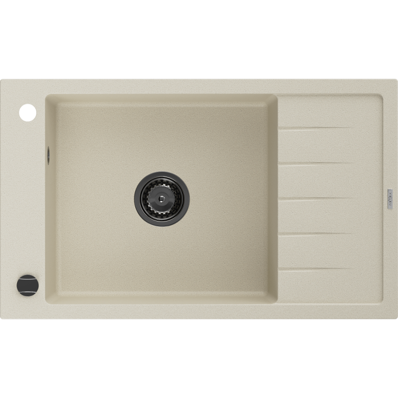 Mexen Elias évier en granit 1 bac avec égouttoir 795 x 480 mm, beige, siphon noir - 6511791005-69-B
