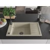 Mexen Elias évier en granit 1 bac avec égouttoir 795 x 480 mm, beige, siphon noir - 6511791005-69-B