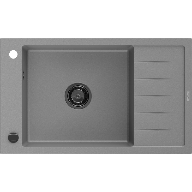 Mexen Elias évier en granit à 1 cuve avec égouttoir 795 x 480 mm, Gris, siphon Noir - 6511791005-71-B
