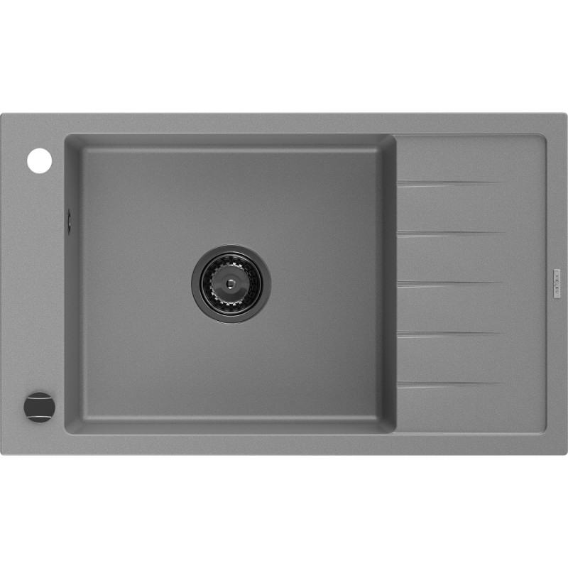 Mexen Elias évier en granit à une cuve avec égouttoir 795 x 480 mm, gris, siphon noir - 6511791005-71-B