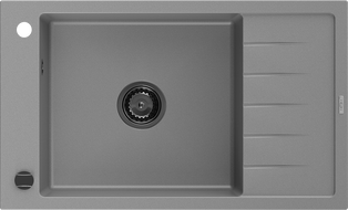Mexen Elias évier en granit 1 bac avec égouttoir 795 x 480 mm, gris, siphon noir - 6511791005-71-B