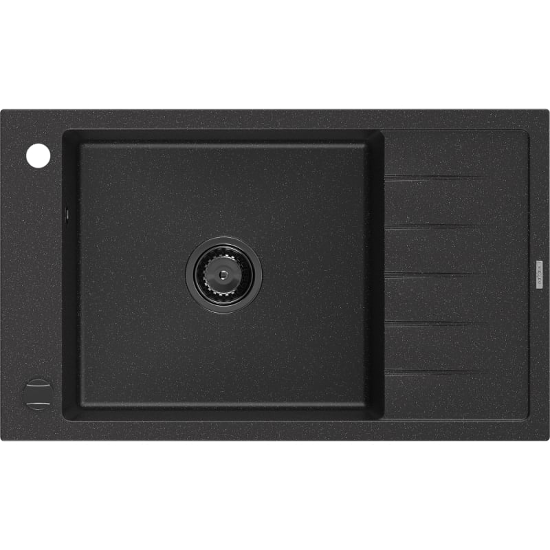 Mexen Elias évier en granit 1 bac avec égouttoir 795 x 480 mm, noir/argent métallique, siphon noir - 6511791005-73-B
