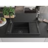 Mexen Elias évier en granit 1 bac avec égouttoir 795 x 480 mm, noir/métallisé argent, siphon noir - 6511791005-73-B