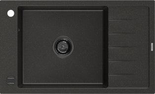 Mexen Elias Évier en granit à 1 bac avec égouttoir 795 x 480 mm, noir/doré métallique, siphon noir - 6511791005-75-B