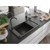Mexen Elias évier en granit 1 bac avec égouttoir 795 x 480 mm, noir/doré métallisé, siphon noir - 6511791005-75-B