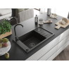 Mexen Elias évier en granit 1 bac avec égouttoir 795 x 480 mm, noir/or métallique, siphon noir - 6511791005-75-B