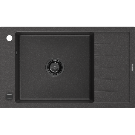 Mexen Elias évier en granit à 1 bac avec égouttoir 795 x 480 mm, noir moucheté, siphon noir - 6511791005-76-B