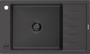 Mexen Elias évier en granit à 1 bac avec égouttoir 795 x 480 mm, noir moucheté, siphon noir - 6511791005-76-B