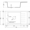 Mexen Elias évier en granit 1 bac avec égouttoir 795 x 480 mm, noir, siphon noir - 6511791005-77-B