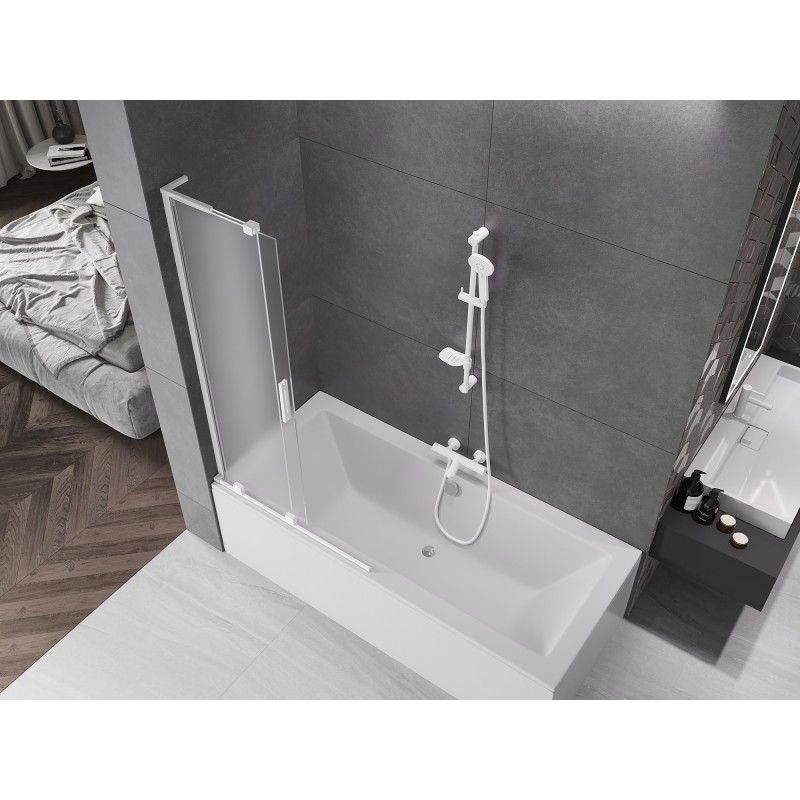 Mexen Velar L paroi de baignoire 2 volets coulissants 95 x 150 cm, givré, blanc - 896-095-003-31-20