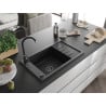 Mexen Elias évier en granit 1 bac avec égouttoir 795 x 480 mm, noir, siphon noir - 6511791005-77-B
