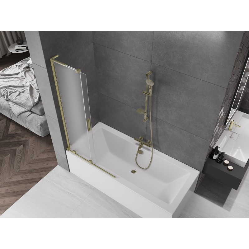 Mexen Velar L paroi de baignoire 2 volets coulissants 90 x 150 cm, givré, or brossé - 896-090-003-31-55
