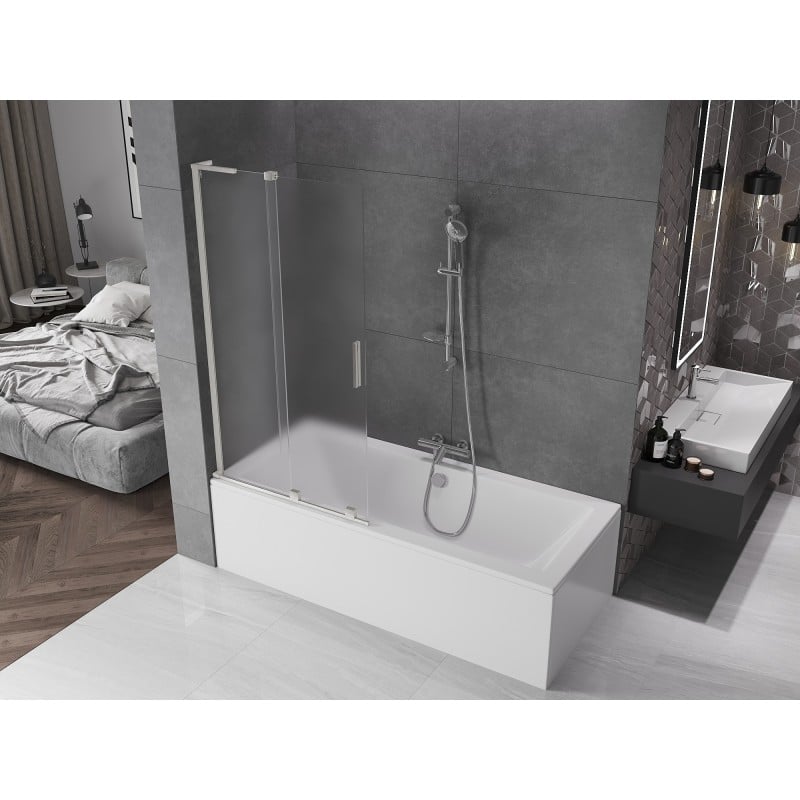 Mexen Velar L paroi de baignoire à 2 volets coulissants 90 x 150 cm, givré, nickel brossé - 896-090-003-31-97