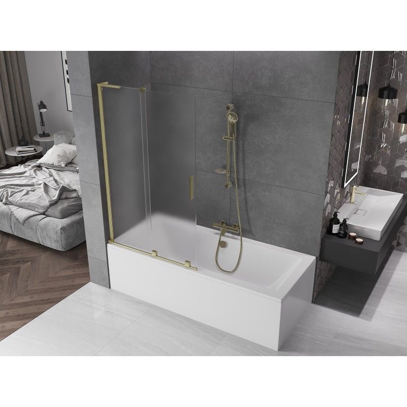 Mexen Velar L pare-douche à 2 panneaux coulissants 100 x 150 cm, givré, doré brossé - 896-100-003-31-55