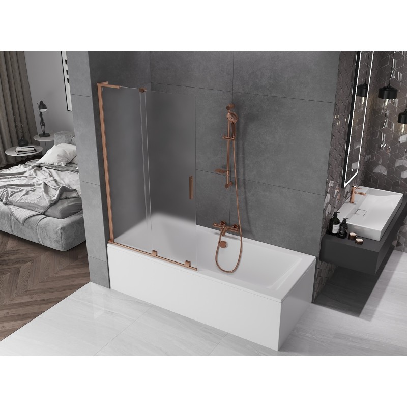 Mexen Velar L paroi de baignoire à 2 volets coulissants 100 x 150 cm, givre, cuivre brossé - 896-100-003-31-65