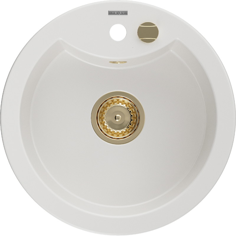 Mexen Diego évier granit 1 bac 488 x 480 mm, blanc, siphon doré - 6512481000-20-G