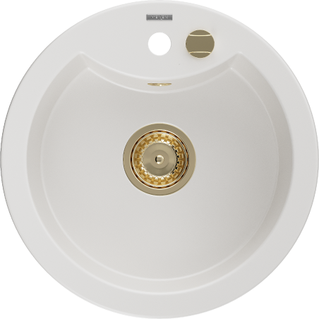 Mexen Diego évier granit 1 bac 488 x 480 mm, blanc, siphon doré - 6512481000-20-G