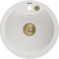 Mexen Diego évier granit 1 bac 488 x 480 mm, blanc, siphon doré - 6512481000-20-G