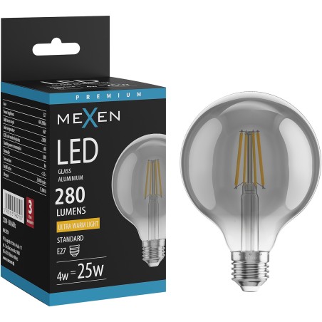 Mexen Vintis Ampoule filament LED E27, G95, 4W, Chaude - 2200K, 280 lm, fumé - L157-E27-0422-70