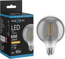 Mexen Vintis Ampoule LED filament E27, G95, 8W, Chaud - 2200K, 600 lm, fumé - L157-E27-0822-70
