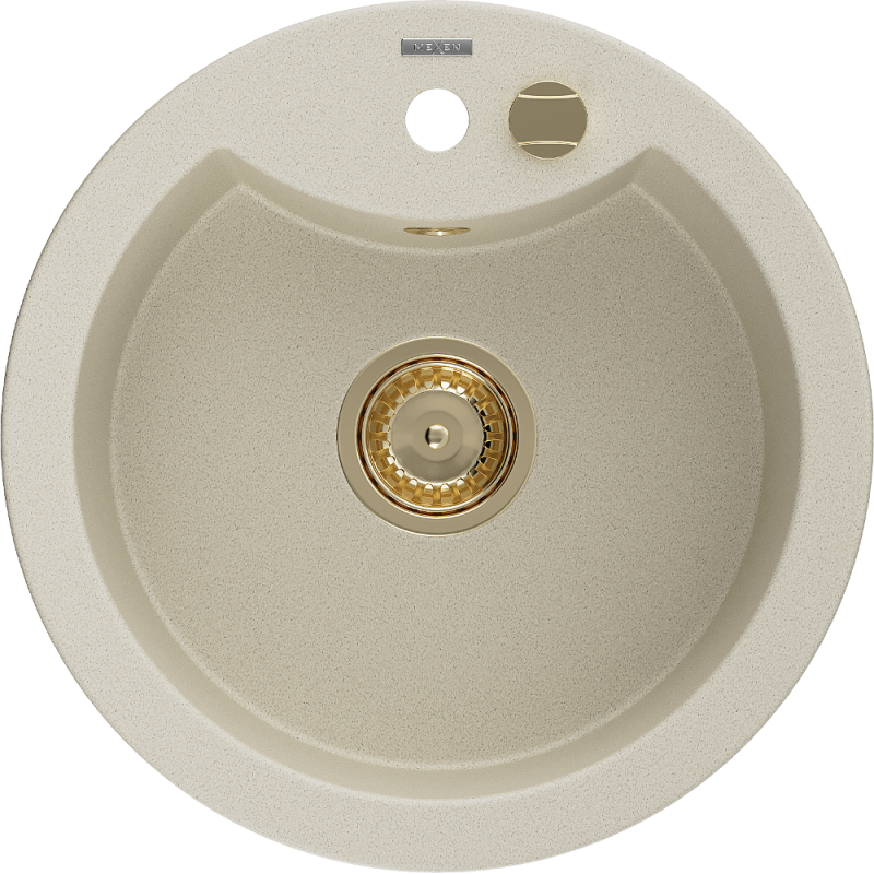 Mexen Diego évier en granit 1 bac 488 x 480 mm, beige, siphon doré - 6512481000-69-G