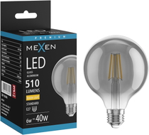 Mexen Vintis Ampoule LED filament E27, G95, 6W, Chaude - 2700K, 510 lm, fumée - L157-E27-0627-70