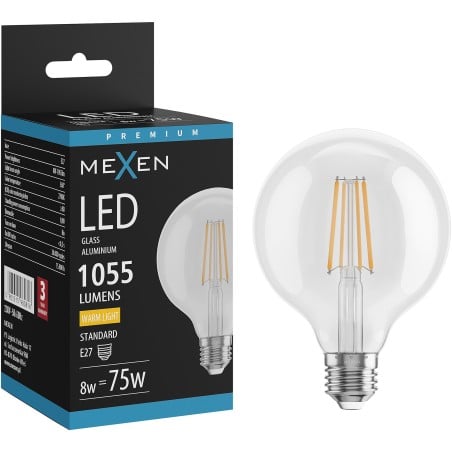 Mexen Vintis Ampoule filament LED E27, G95, 8W, Chaude - 2700K, 1055 lm, transparent - L157-E27-0827-00