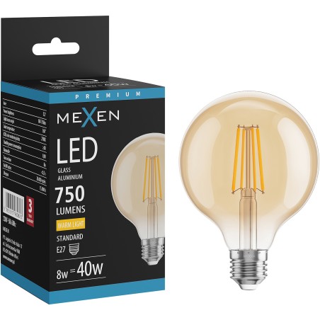 Mexen Vintis Ampoule à filament LED E27, G95, 8W, Chaude - 2700K, 750 lm, ambre - L157-E27-0827-50