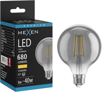 Mexen Vintis Ampoule à filament LED E27, G95, 8W, Chaude - 2700K, 680 lm, fumée - L157-E27-0827-70
