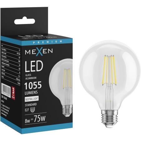 Mexen Vintis Ampoule à filament LED E27, G95, 8W, Neutre - 4000K, 1055 lm, clair - L157-E27-0840-00