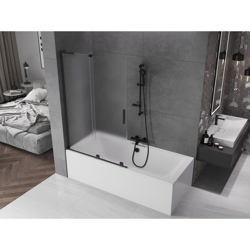 Mexen Velar L paroi de baignoire coulissante à 2 panneaux 110 x 150 cm, givré, noir - 896-110-003-31-70