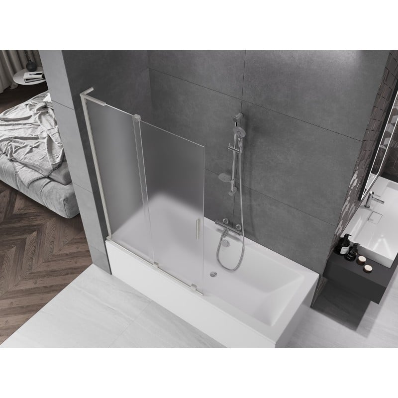 Mexen Velar L paroi de baignoire coulissante à 2 panneaux 110 x 150 cm, givre, nickel brossé - 896-110-003-31-97