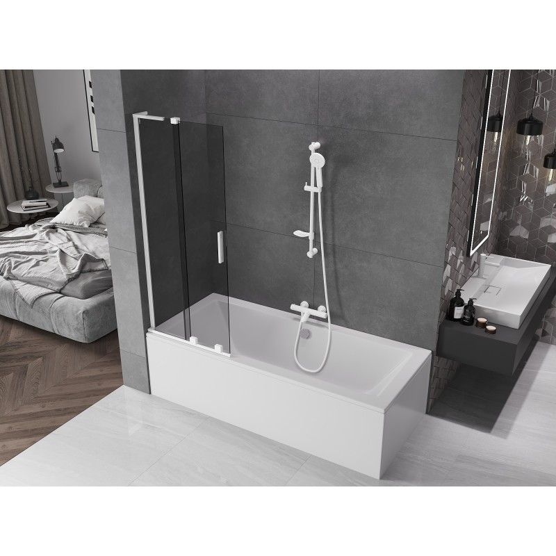 Mexen Velar L paroi de baignoire à 2 vantaux coulissante 70 x 150 cm, graphite, blanc - 896-070-003-41-20
