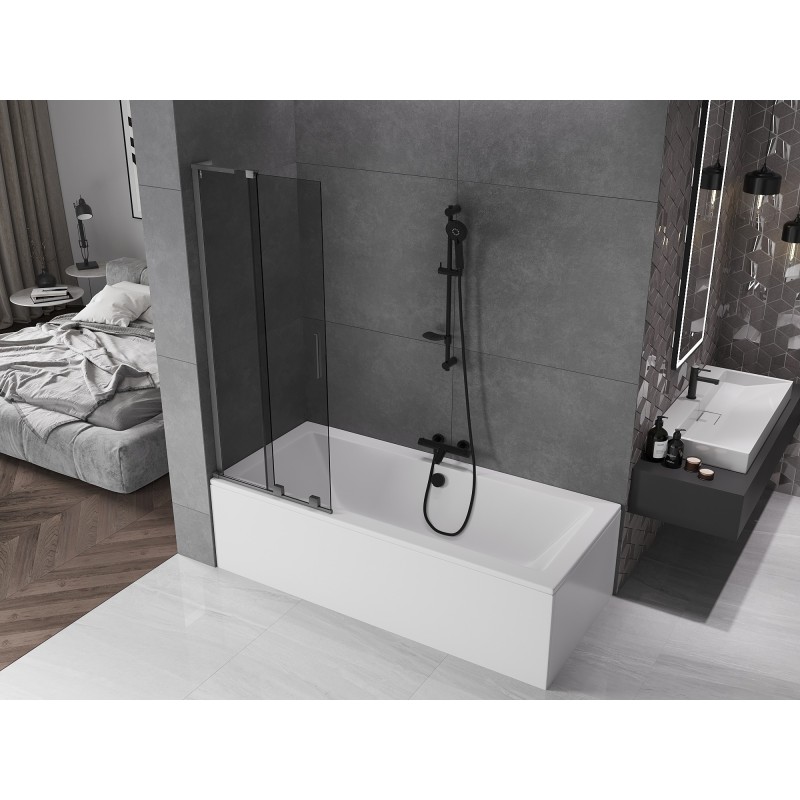Mexen Velar L paroi de baignoire coulissante 2 panneaux 70 x 150 cm, graphite, gris canon brossé - 896-070-003-41-66