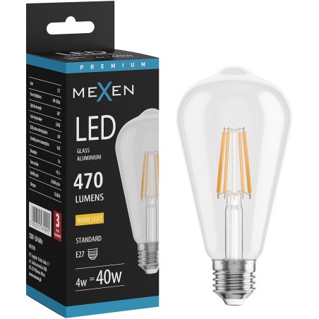 Mexen Vintis Ampoule à filament LED E27, ST64, 4W, Chaude - 2200K, 470 lm, clair - L152-E27-0422-00