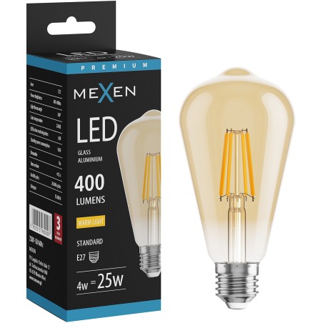 Mexen Vintis Ampoule filament LED E27, ST64, 4W, Chaude - 2200K, 400 lm, ambre - L152-E27-0422-50