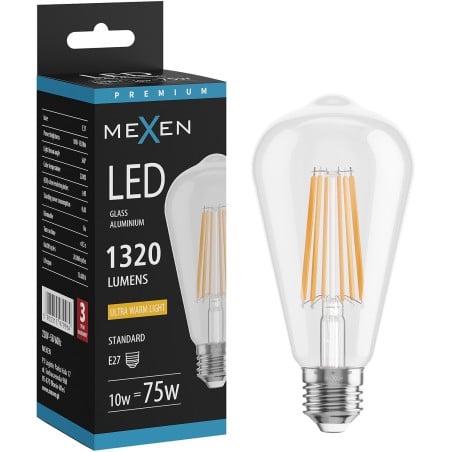 Mexen Vintis Ampoule à filament LED E27, ST64, 10W, Chaude - 2200K, 1320 lm, claire - L152-E27-1022-00