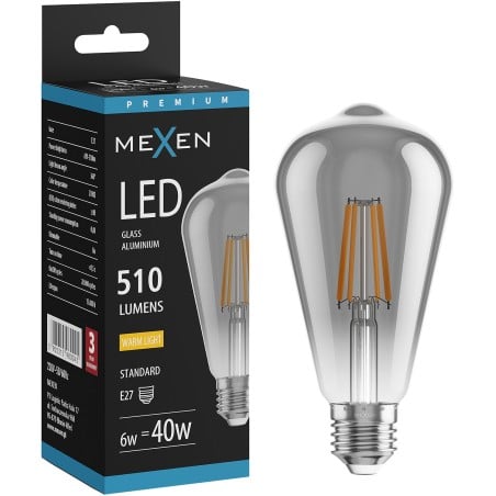 Mexen Vintis Ampoule filament LED E27, ST64, 6W, Chaude - 2700K, 510 lm, fumée - L152-E27-0627-70