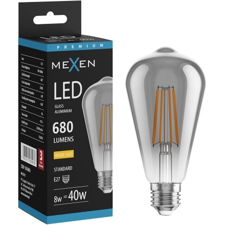 Mexen Vintis Ampoule filament LED E27, ST64, 8W, Chaude - 2700K, 680 lm, fumée - L152-E27-0827-70